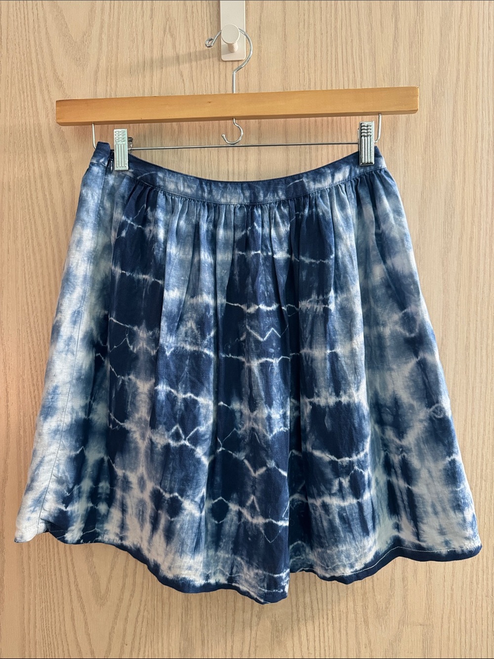 Madewell Navy and White Tie-Dye Skater Skirt